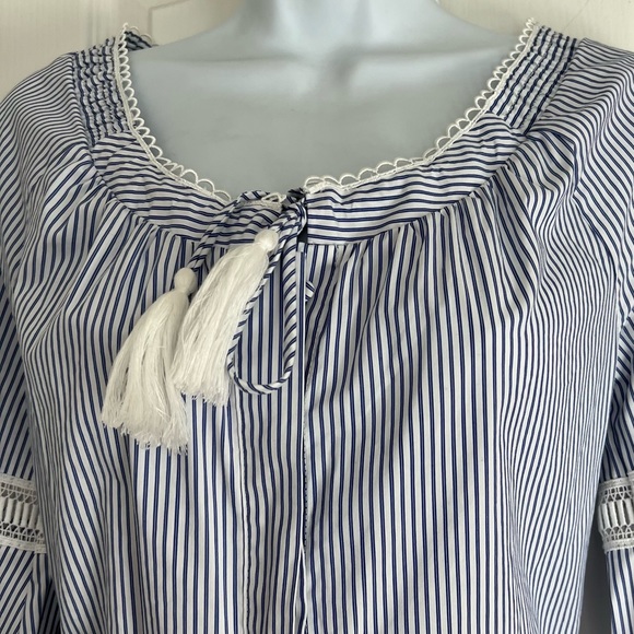 Haute Hippie Playsuit Romper Navy/White Stripe Off Shoulder Size 4 (Small) - Picture 6 of 10